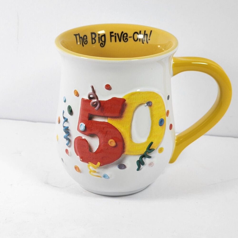 " THE BIG FIVE-OHH ! = 50 yrs ! " [3-D] LOGO, Ceramic Coffee Cup / Mug, Vintage